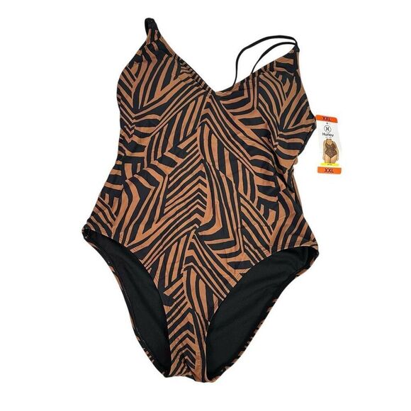 Hurley Women’s Animal Print One Piece size XXL Swim Suit Black Brown - Picture 1 of 10